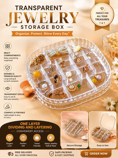Transparent Jewelry Storage Box with Multiple Compartments